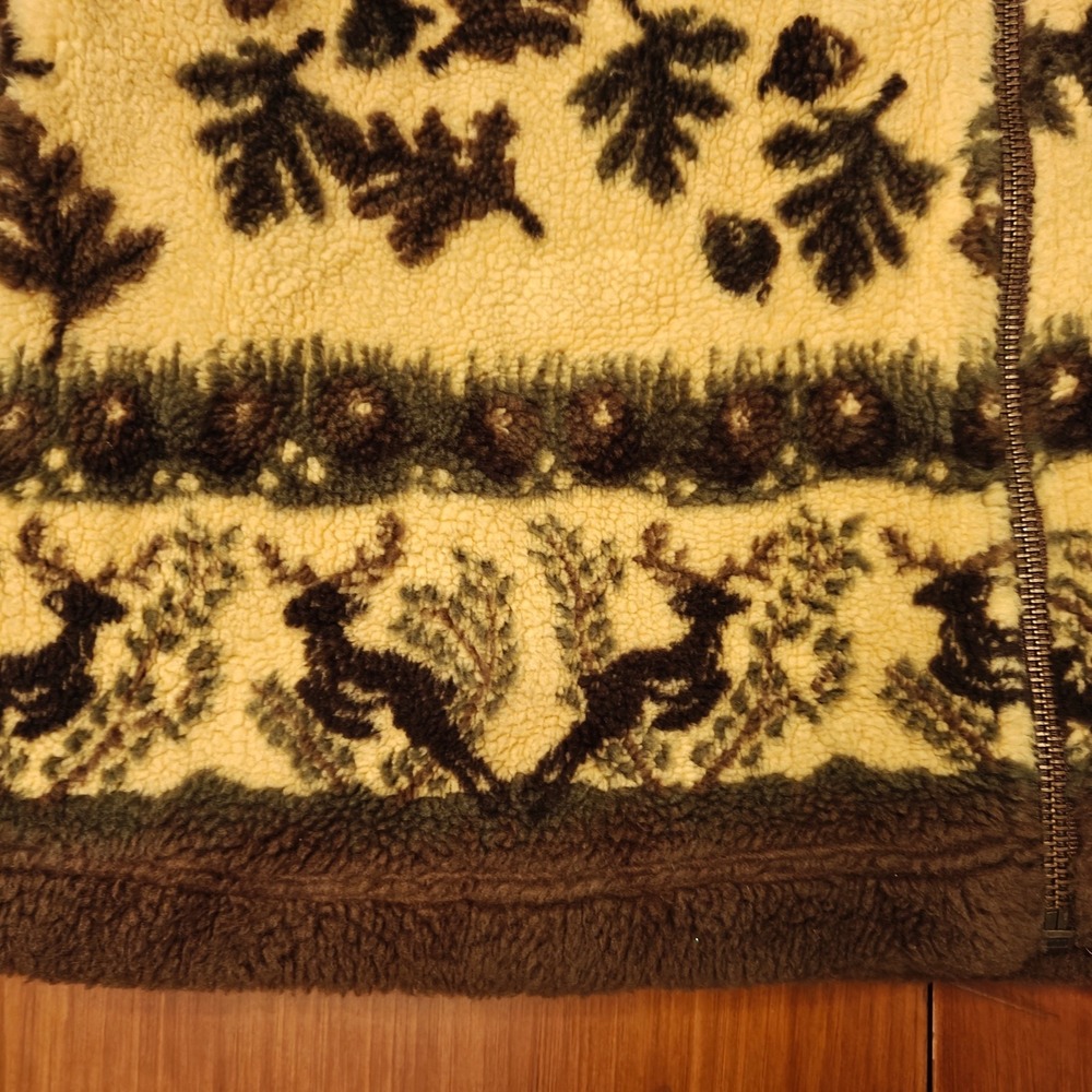Tsunami Sherpa‎ Full-Zip Jacket Yellow Tan Reindeer Leaf Women's S Oversized VTG - Picture 4 of 6